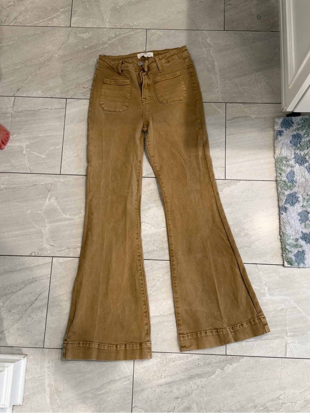 RISEN Tan High-Rise Flare Jeans